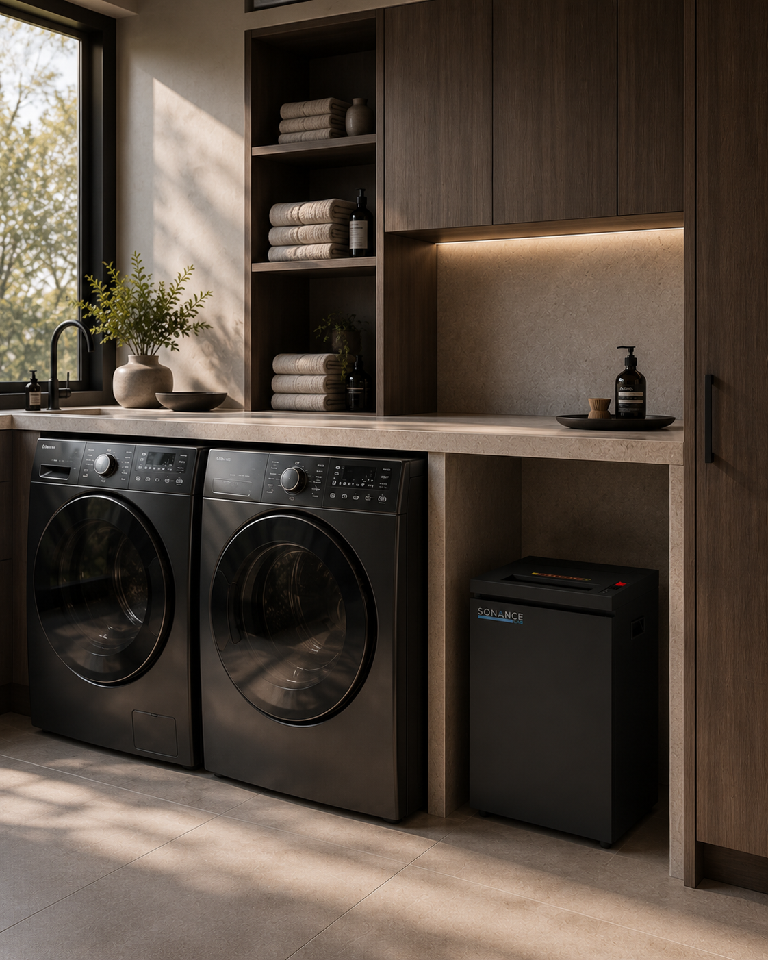 Cardboard Cruncher Mini in a modern laundry room